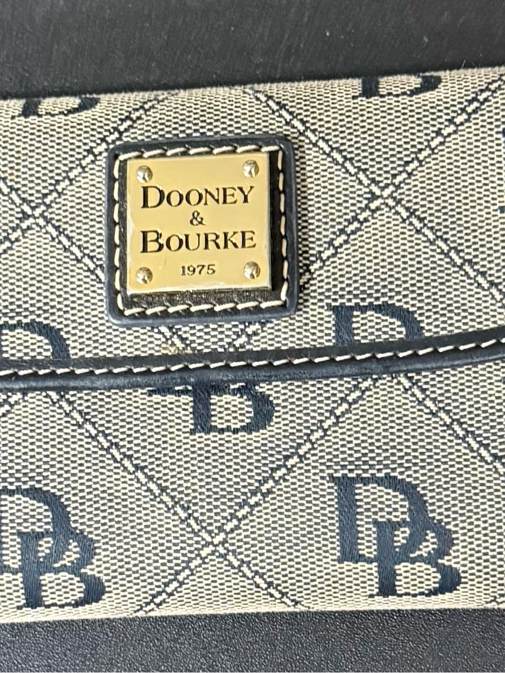 Dooney & Bourke Gray and Black Signature Logo Wallet with Gold Plaque